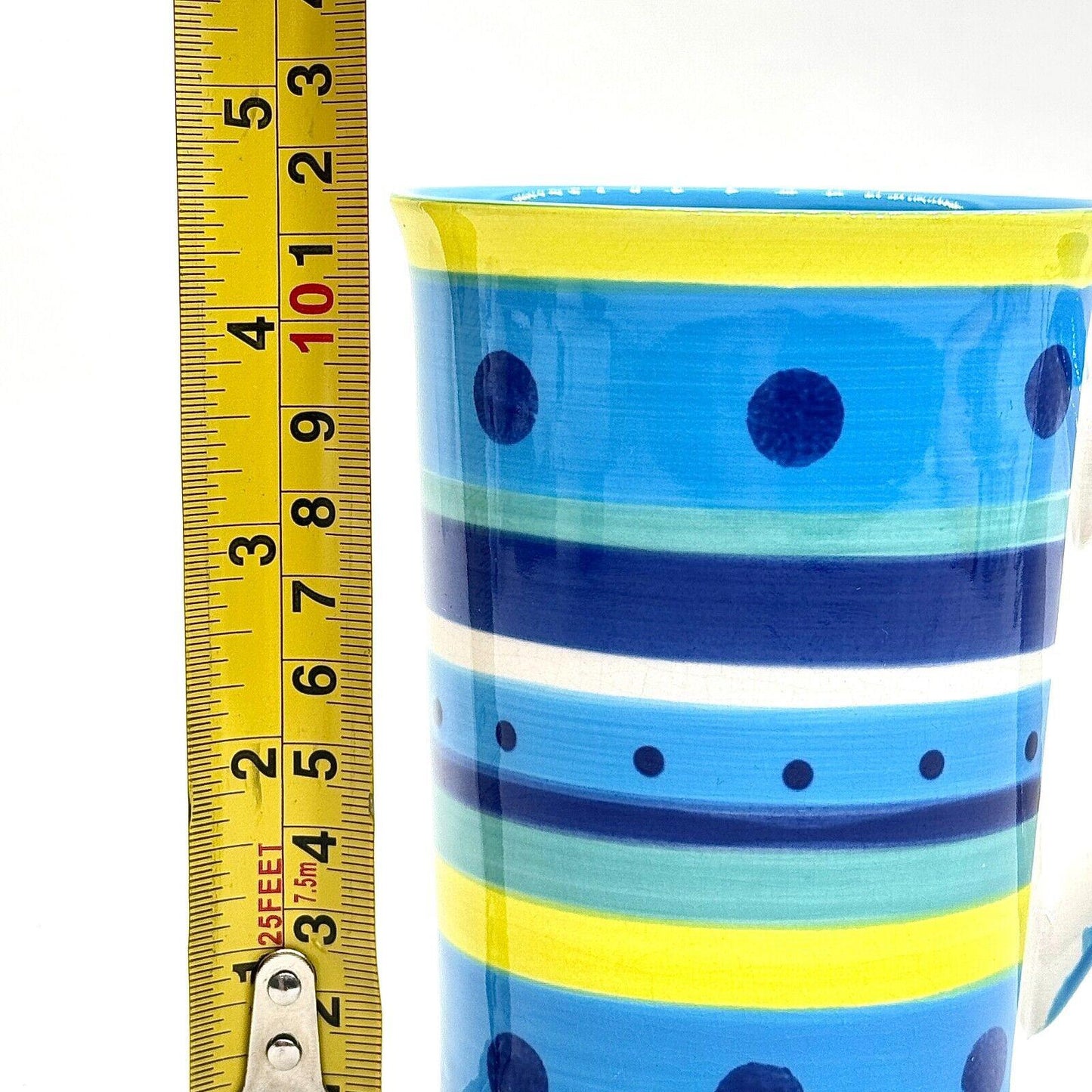 Whittard of Chelsea Blue Yellow Stripe Dot Ceramic Mug Cup