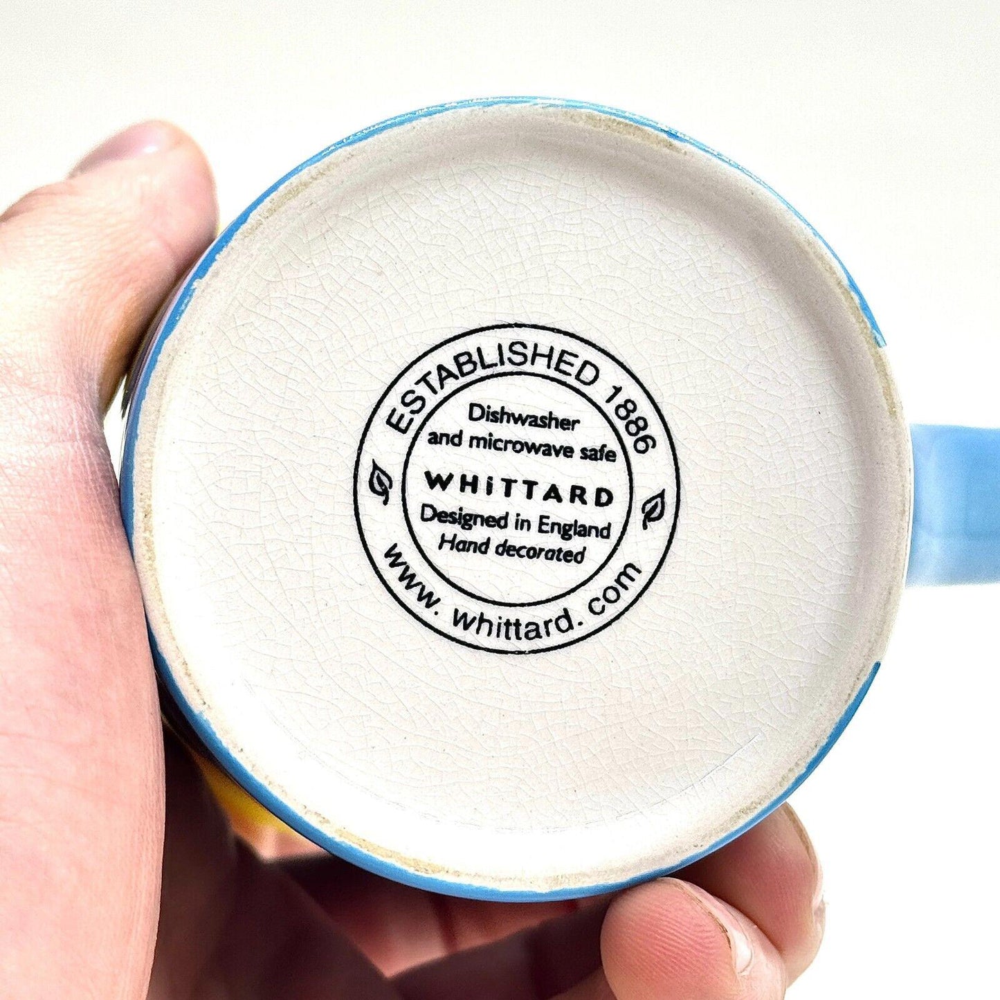 Whittard of Chelsea Blue Yellow Stripe Dot Ceramic Mug Cup