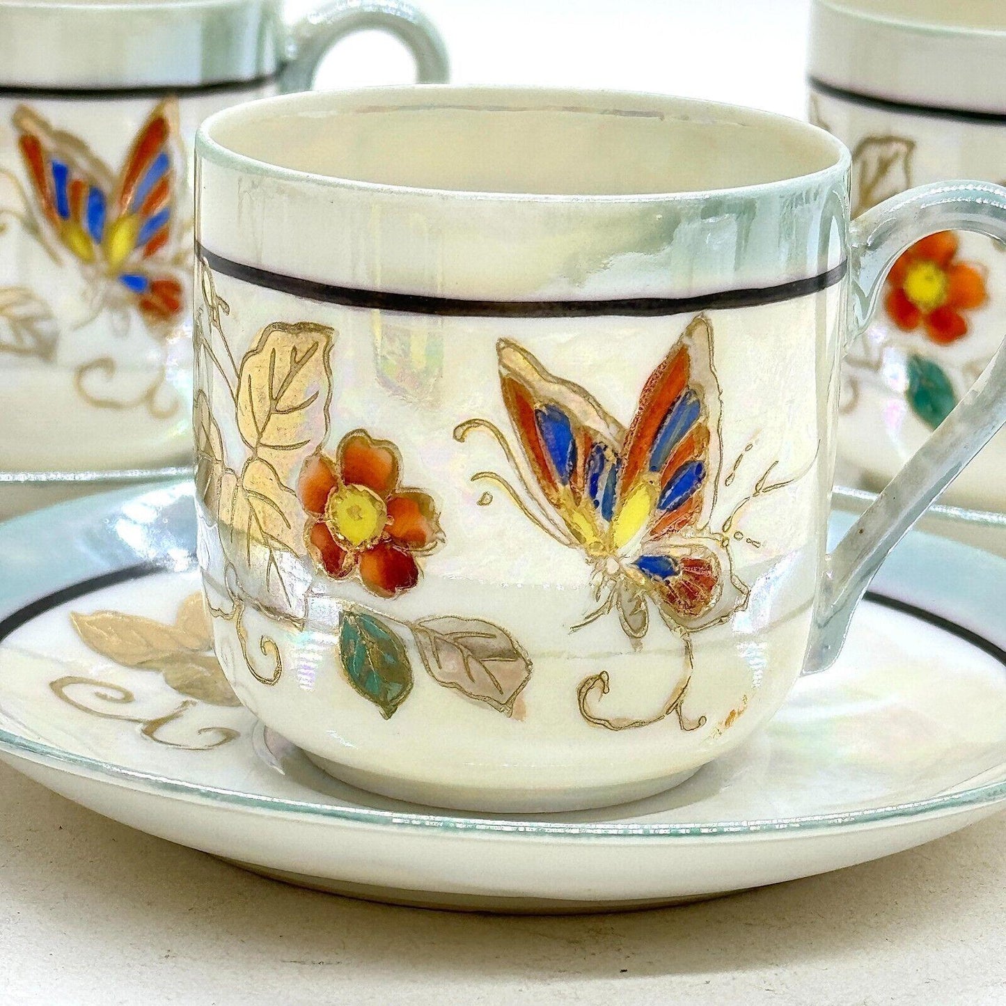 Shikanamachi Lustre Butterfly Espresso Coffee Can Cups & Saucers Set