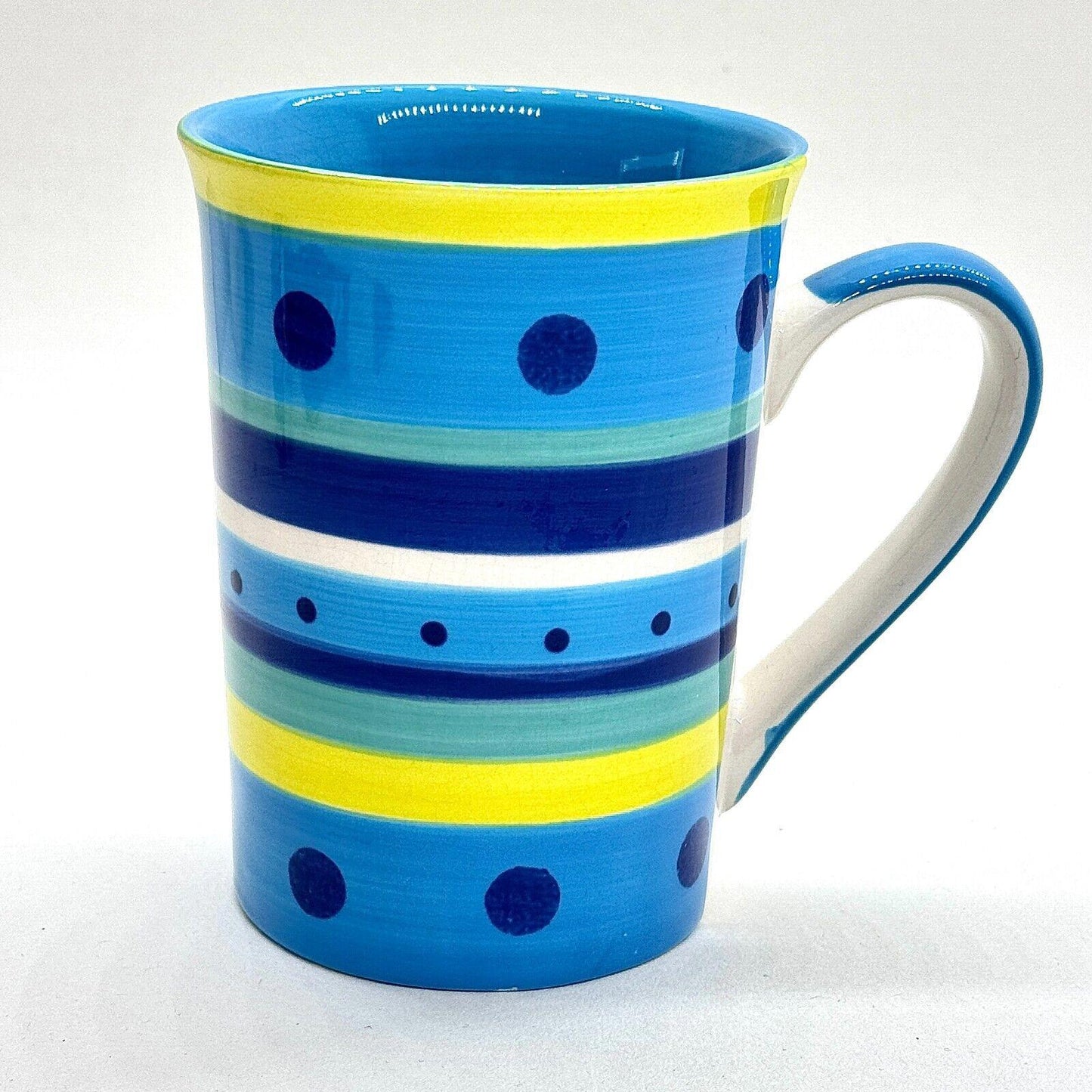 Whittard of Chelsea Blue Yellow Stripe Dot Ceramic Mug Cup