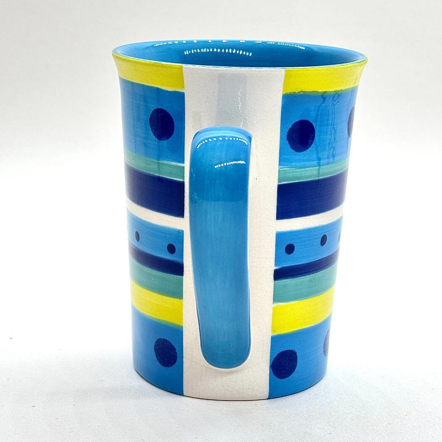 Whittard of Chelsea Blue Yellow Stripe Dot Ceramic Mug Cup