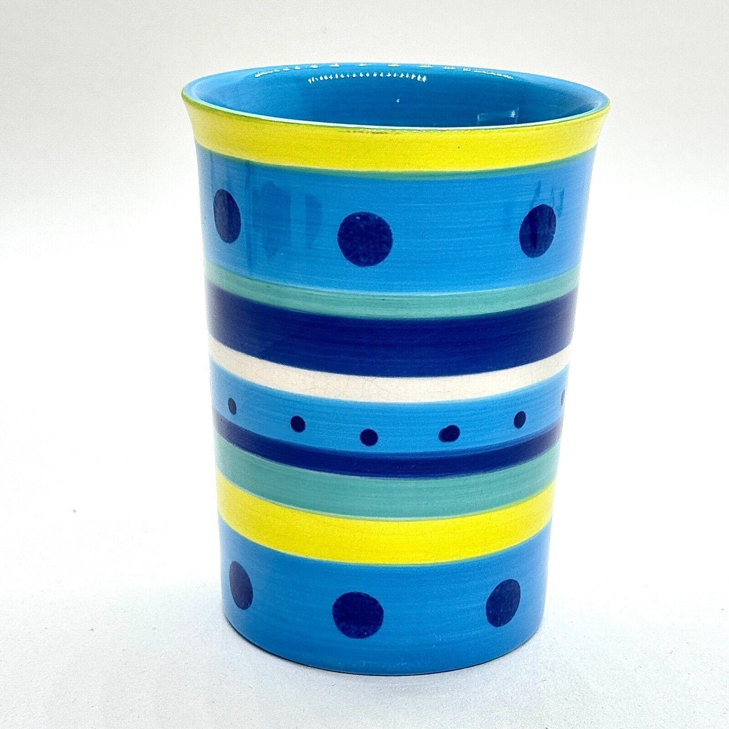 Whittard of Chelsea Blue Yellow Stripe Dot Ceramic Mug Cup