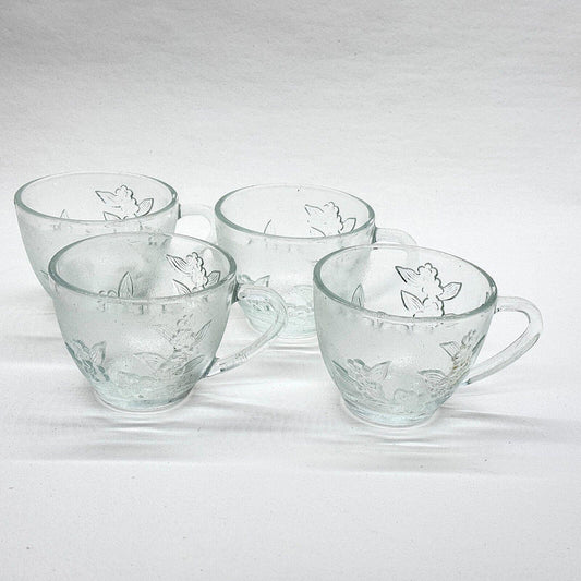 Clear Glass Teacups Embossed Floral Pattern