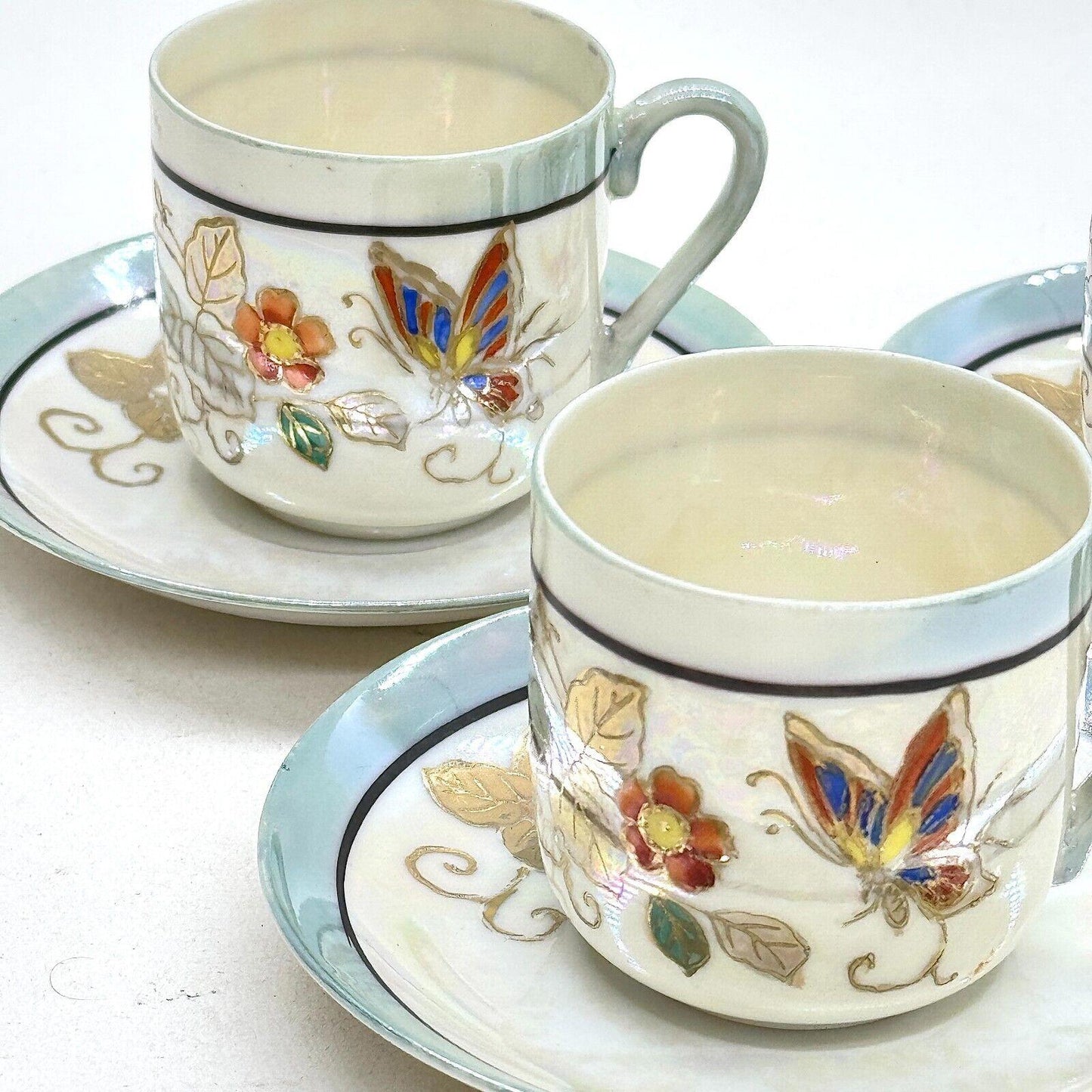 Shikanamachi Lustre Butterfly Espresso Coffee Can Cups & Saucers Set