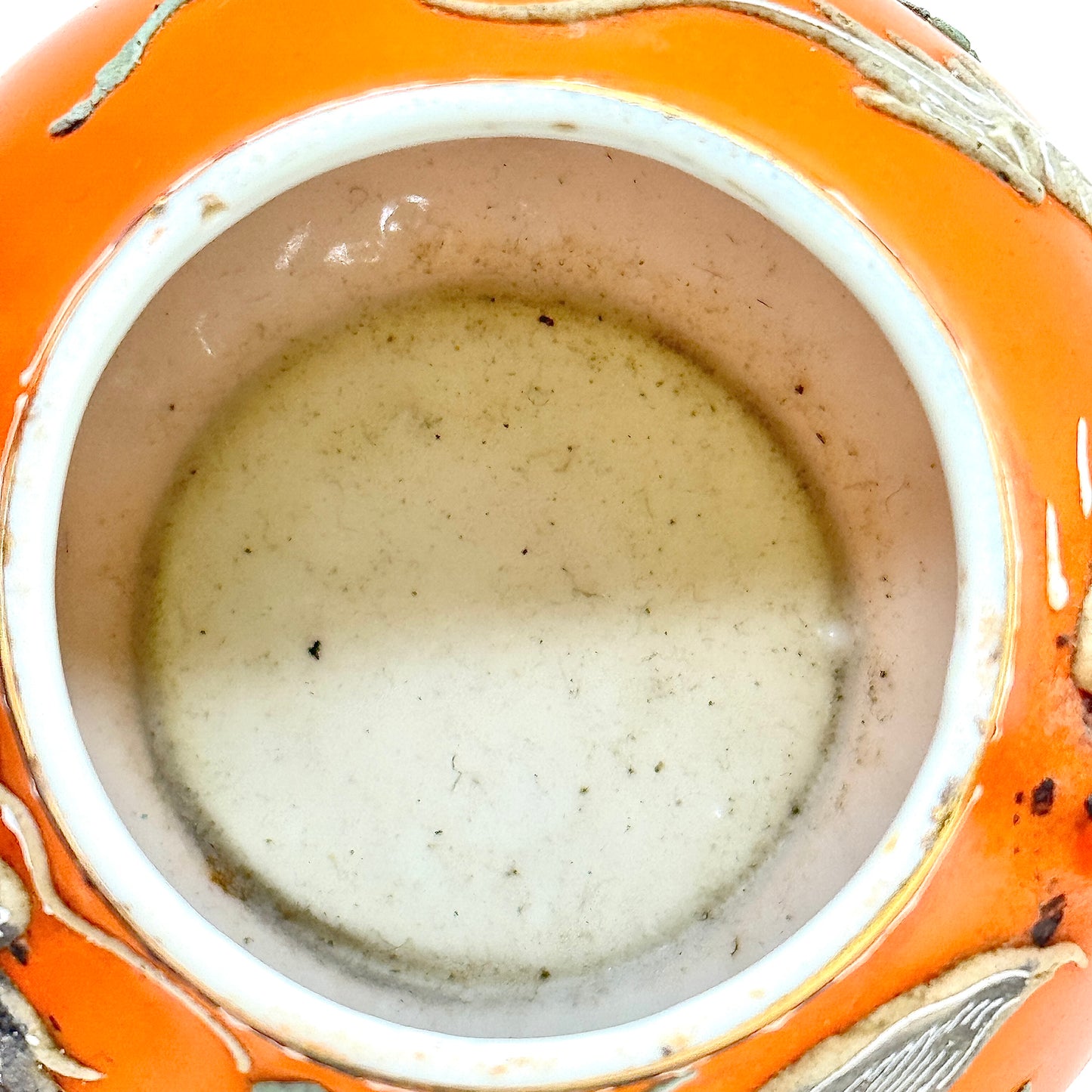 Japanese Porcelain Sugar Bowl Embossed Dragon Orange