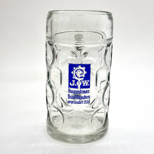 J. W. Augustiner Bräu Mundien Gegründet 1 Litre Clear Glass Tankard Stein