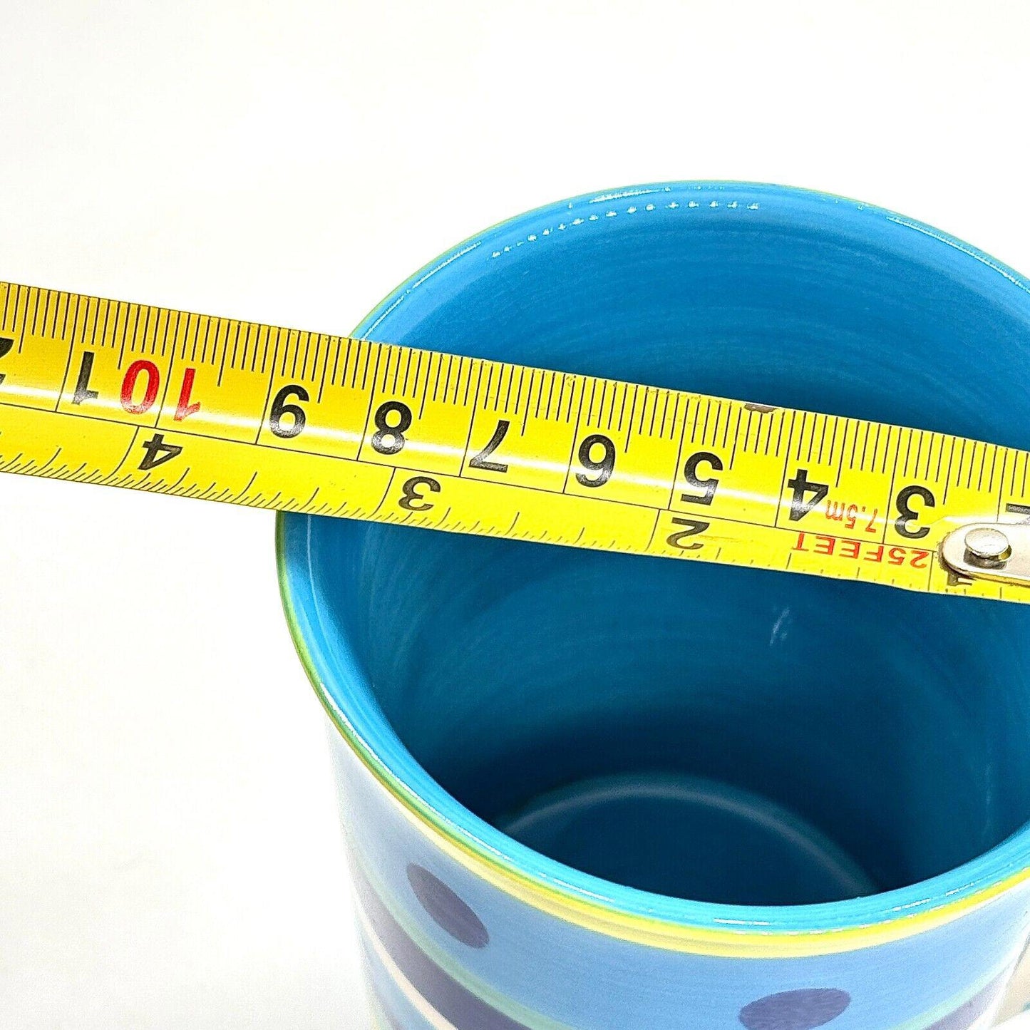 Whittard of Chelsea Blue Yellow Stripe Dot Ceramic Mug Cup