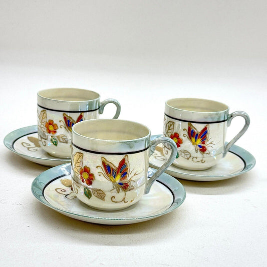 Shikanamachi Lustre Butterfly Espresso Coffee Can Cups & Saucers Set